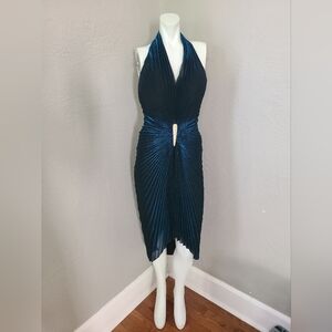 Vintage Pleated Backless Halter Dress